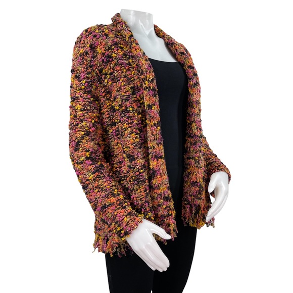 💕Ruby Rd. Multi-Color Textured Knit Open Fringe Cardigan💕 - Picture 3 of 6